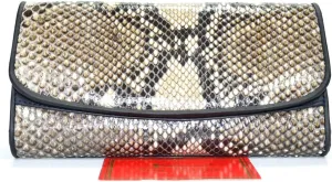 100% GENUINE PYTHON SNAKE SKIN LEATHER WOMEN'S CLUTCH TRIFOLD WALLET NEW NATURAL BLACK & WHITE