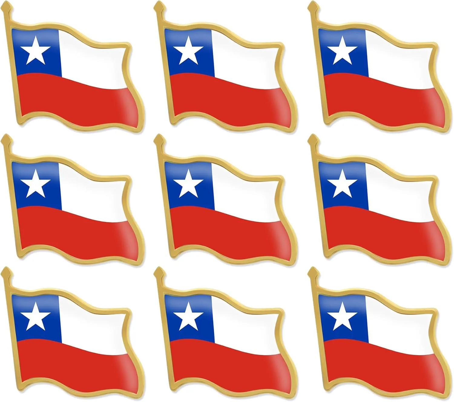 12/24/50/100Pcs Official Chile Flag Lapel Pins Bulk - Metal Chilean Lapel Brooch Badge Pin Souvenir for Men Women Clothes Bags Hats