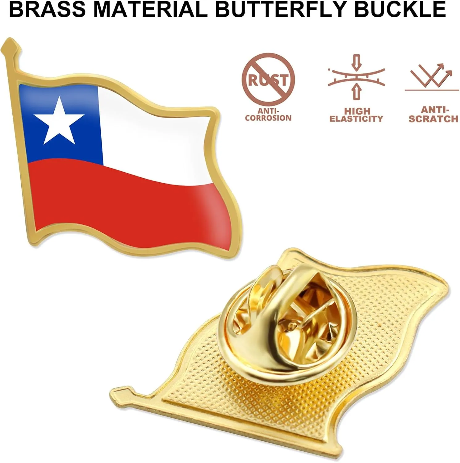 12/24/50/100Pcs Official Chile Flag Lapel Pins Bulk - Metal Chilean Lapel Brooch Badge Pin Souvenir for Men Women Clothes Bags Hats
