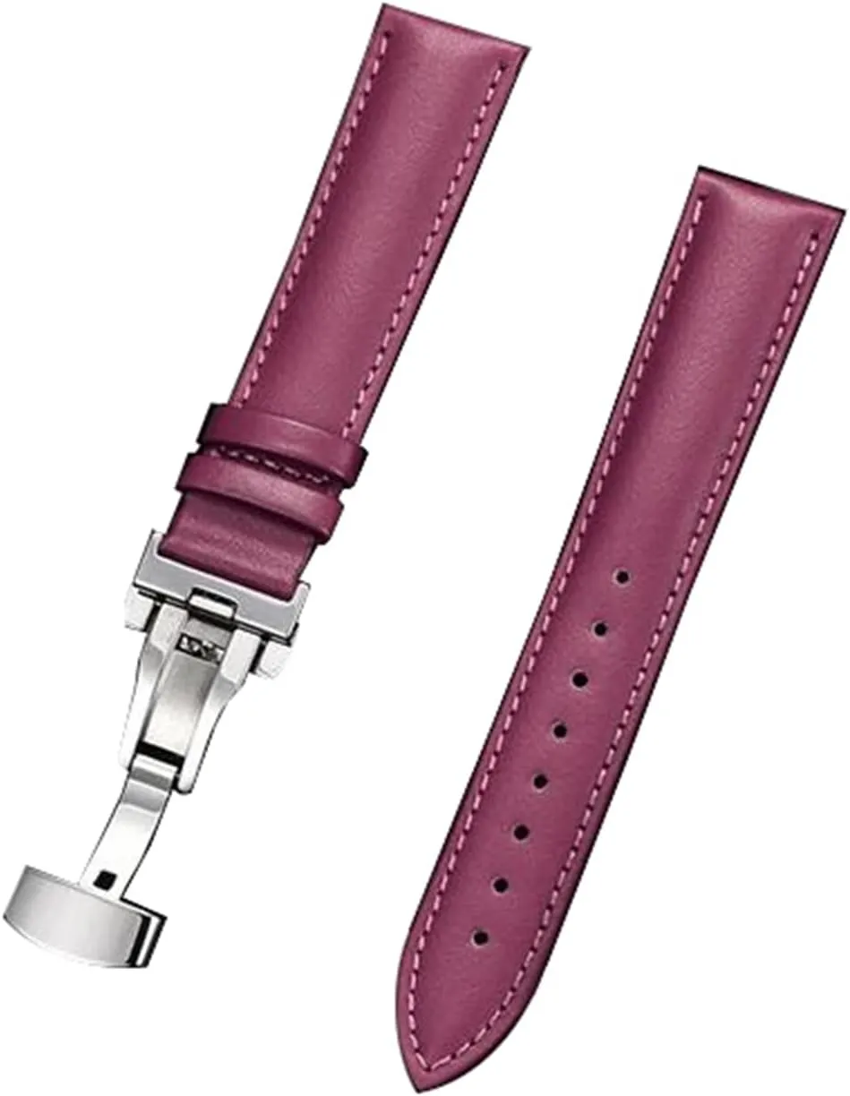 18/20/22/24mm Quick Release Automatic Butterfly Clasp Colored Genuine Leather Watch Strap for Mechanical Watches