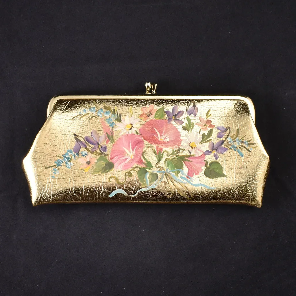 1960s Gold Floral Clutch Bag