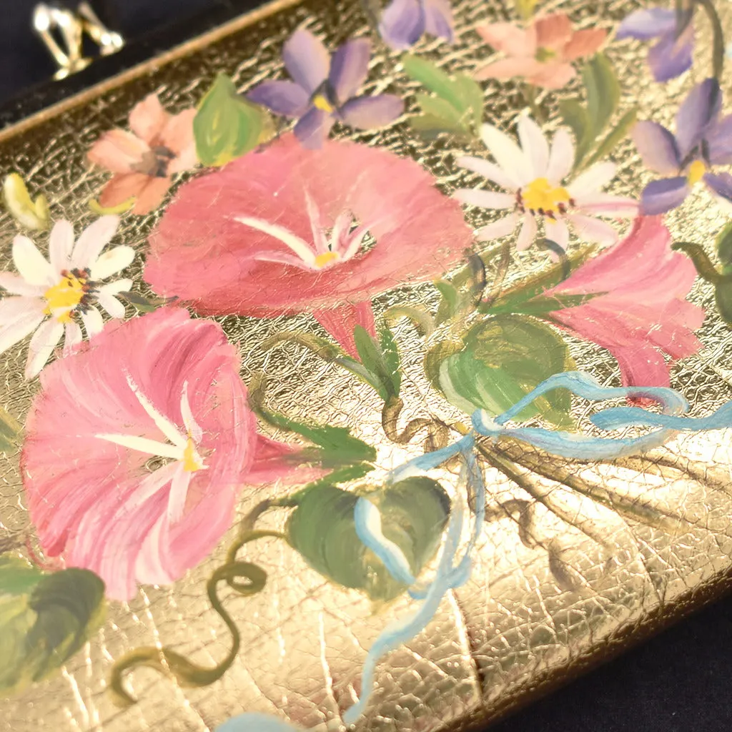 1960s Gold Floral Clutch Bag