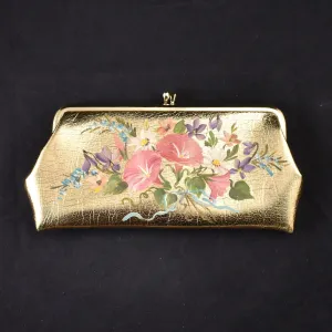 1960s Gold Floral Clutch Bag