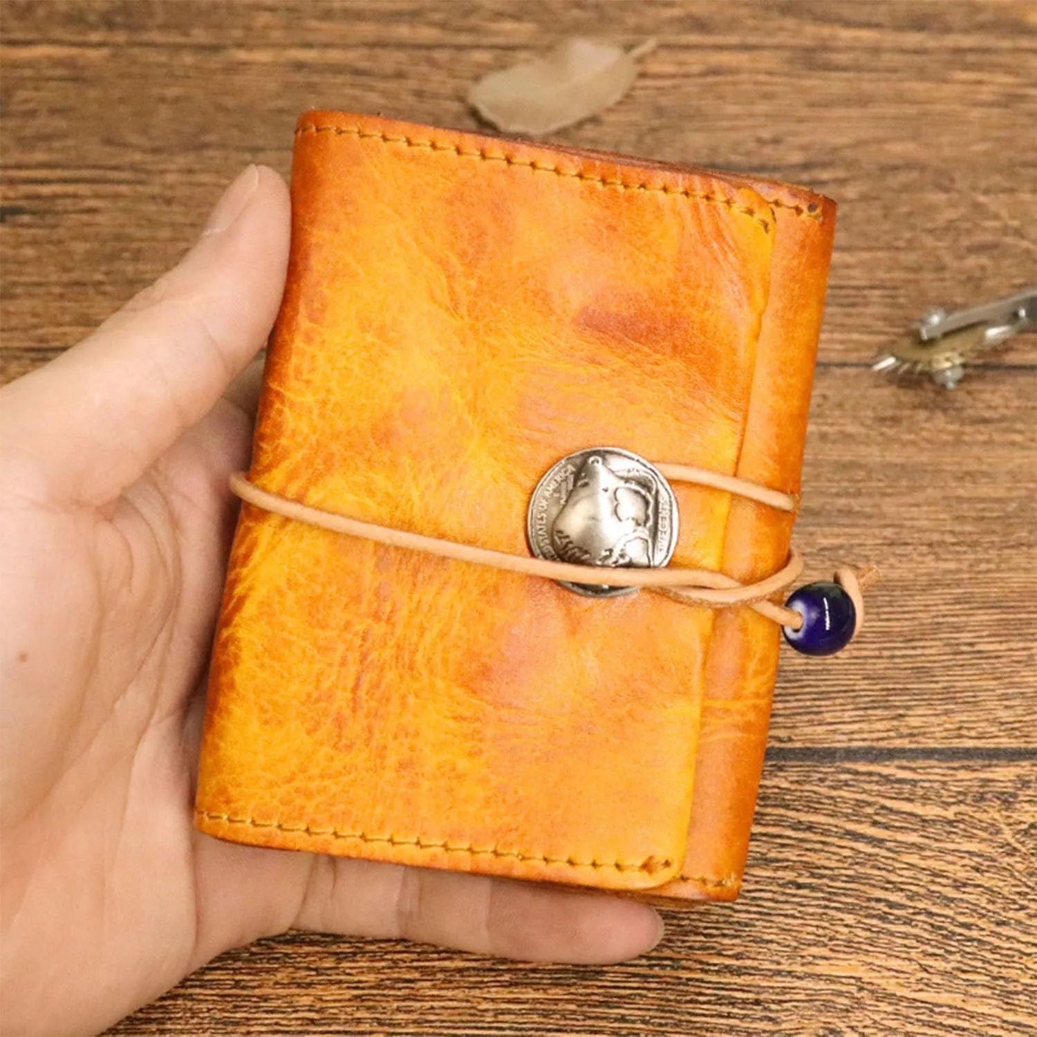 1PCS Leather Change Purse Drawstring Coin Purse Leather Coin Purse for Women Triple Compartment Leather Coin Purse (Yellow)