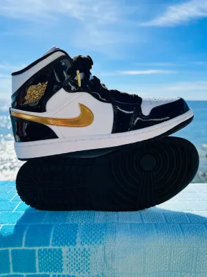 2023 Jordan 1 Mid Patent Black Tie (852542-007)