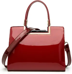 2024 Red Patent Leather Handbag Women Middle Aged Mom Top Handle Shoulder Bag Multi Pocket Design Commute
