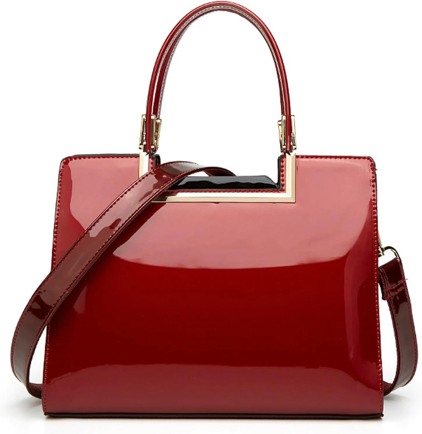 2024 Red Patent Leather Handbag Women Middle Aged Mom Top Handle Shoulder Bag Multi Pocket Design Commute