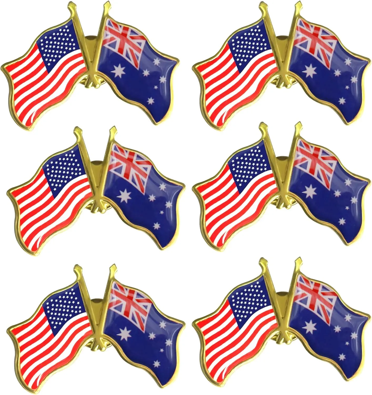 6/12/50/100 Pack-American Australia Friendship Flag Pins Bulk -1.5” Metal Patriotic US USA Australian Lapel Pins Badge Souvenir