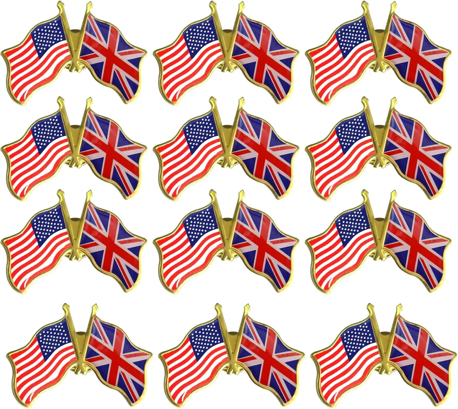 6/12/50/100 Pack-American British Friendship Flag Pins Bulk -1.5” Metal Patriotic Union Jack UK Lapel Pins Badge Souvenir For Hat Bag Travel Gifts