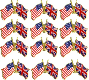 6/12/50/100 Pack-American British Friendship Flag Pins Bulk -1.5” Metal Patriotic Union Jack UK Lapel Pins Badge Souvenir For Hat Bag Travel Gifts