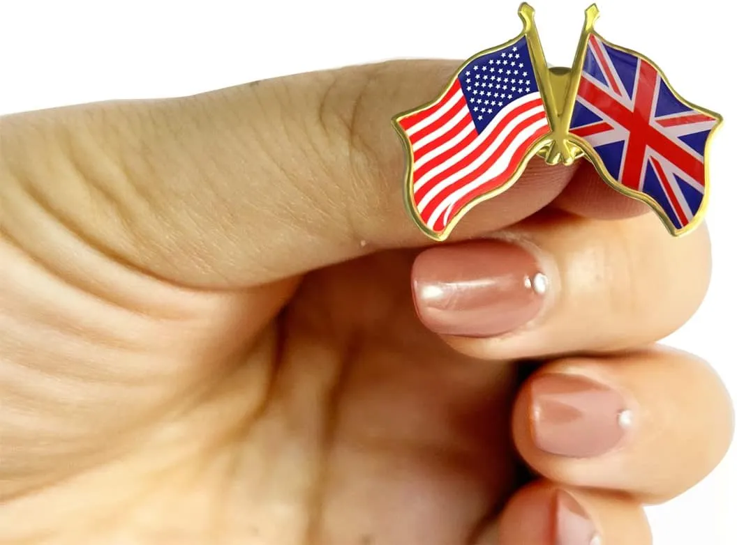 6/12/50/100 Pack-American British Friendship Flag Pins Bulk -1.5” Metal Patriotic Union Jack UK Lapel Pins Badge Souvenir For Hat Bag Travel Gifts