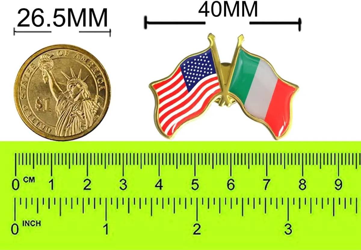 6/12/50/100 Pack-American Italy Friendship Flag Pins Bulk -1.5” Metal Patriotic US USA Italian Lapel Pins Badge Souvenir