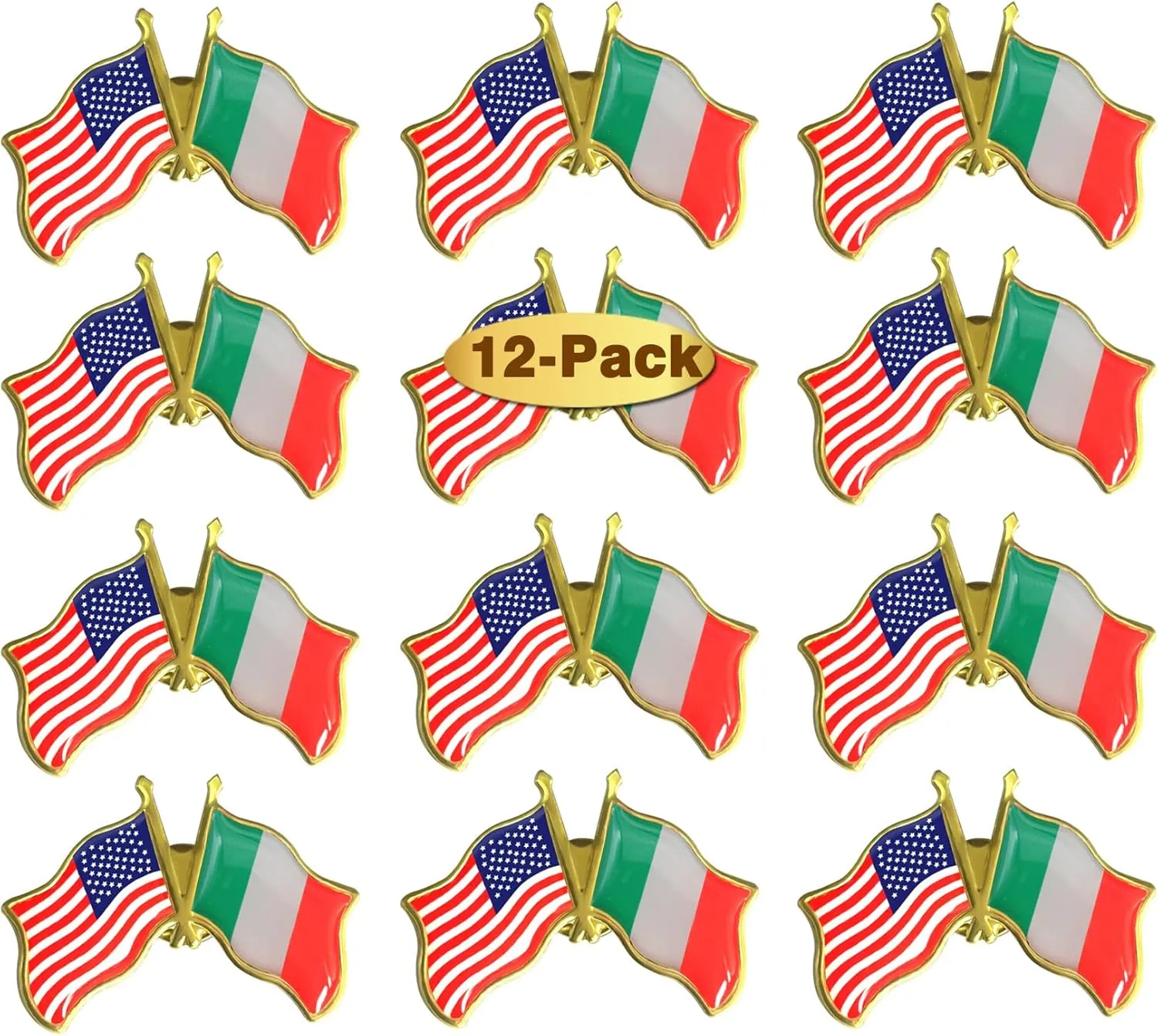 6/12/50/100 Pack-American Italy Friendship Flag Pins Bulk -1.5” Metal Patriotic US USA Italian Lapel Pins Badge Souvenir