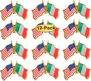 6/12/50/100 Pack-American Italy Friendship Flag Pins Bulk -1.5” Metal Patriotic US USA Italian Lapel Pins Badge Souvenir