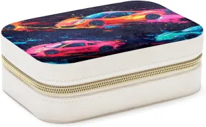 Abstract Seamless Pattern with Speed Race Travel Jewelry Box, Double Layer Portable Travel Display Case Storage Holder Boxes for Stud Earrings, Rings, Necklaces, Bracelets