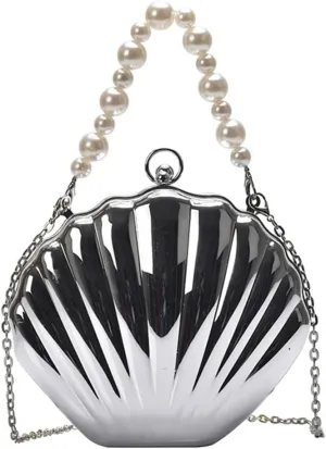 Acrylic Shell Clutch for Women Evening HandBag Pearl Chain Lipstick Bag for Wedding Party Prom Cocktail