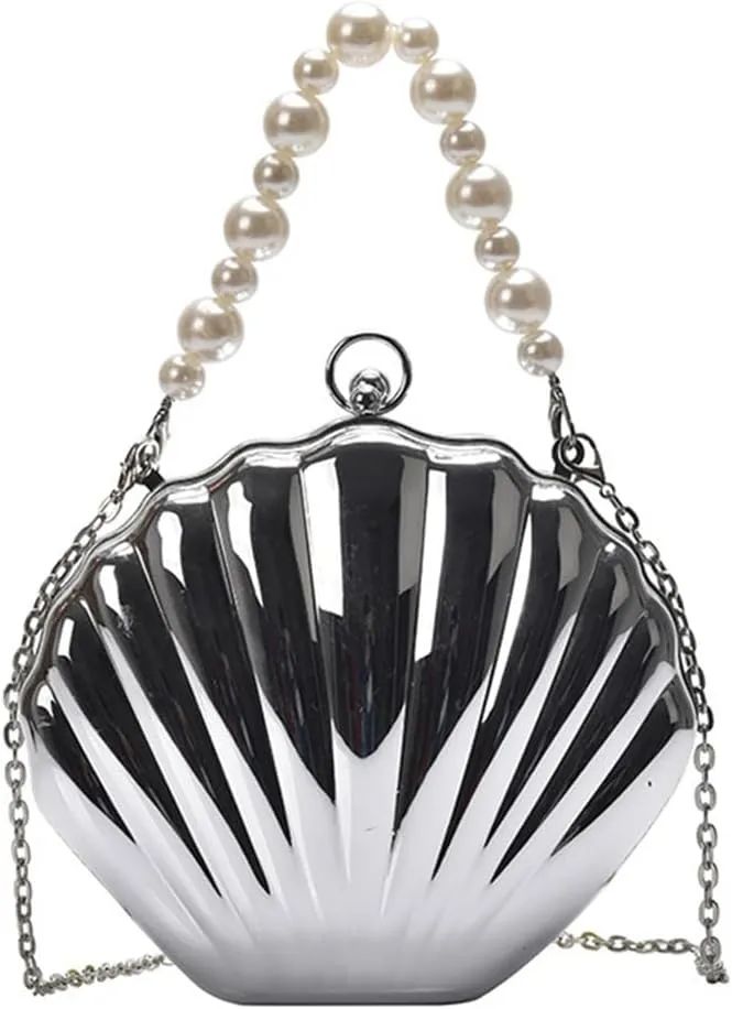 Acrylic Shell Clutch for Women Evening HandBag Pearl Chain Lipstick Bag for Wedding Party Prom Cocktail