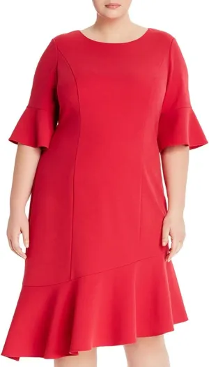 Adrianna Papell Women's Knit Crepe Ruffle Midi Dress