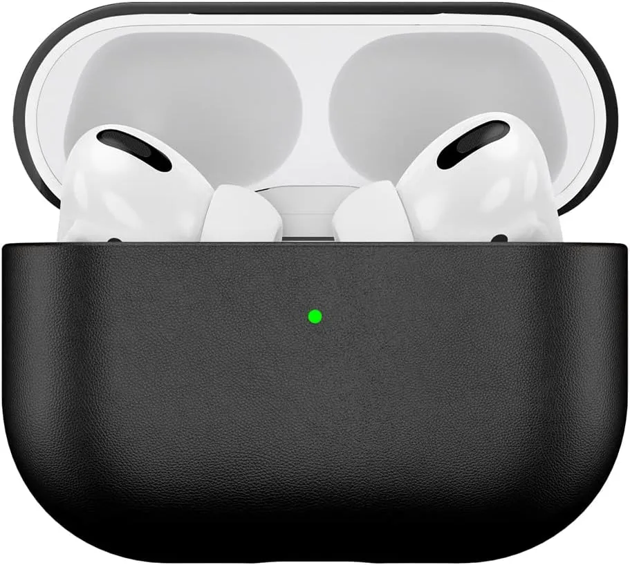 AirPods Pro Case, Leather, Noise Cancellation, Black, Unisex, Protects & Charges Wirelessly