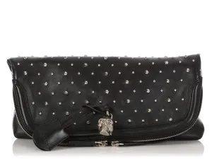 Alexander McQueen Black Calfskin Studded Padlock Skull Clutch