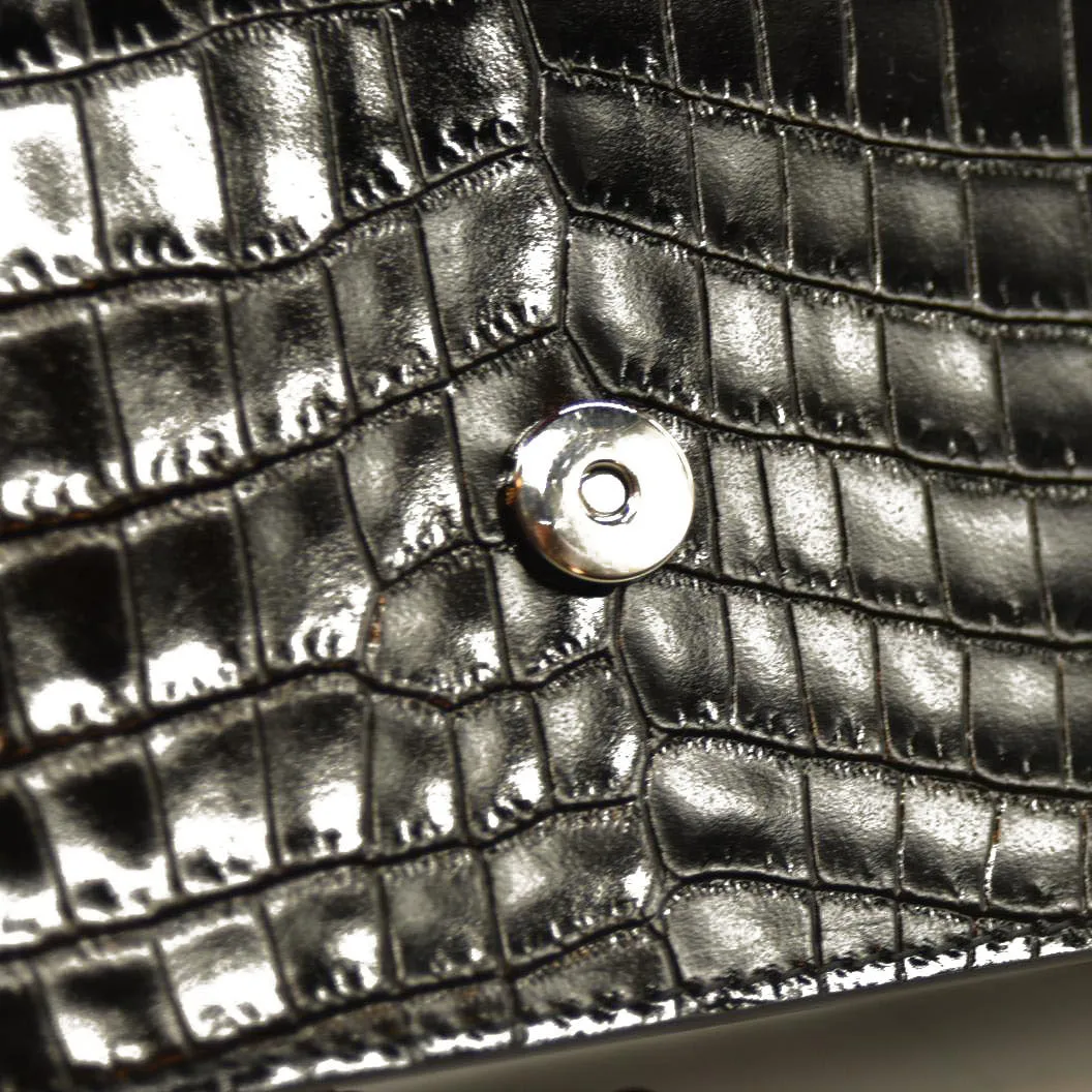Alexander McQueen  Calfskin Crocodile Embossed Skull Mini Crossbody Bag Black