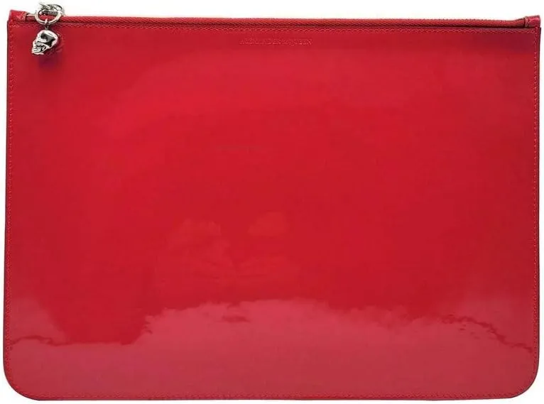 Alexander McQueen Women's Hot Pink Patent Leather Skull Large Pouch