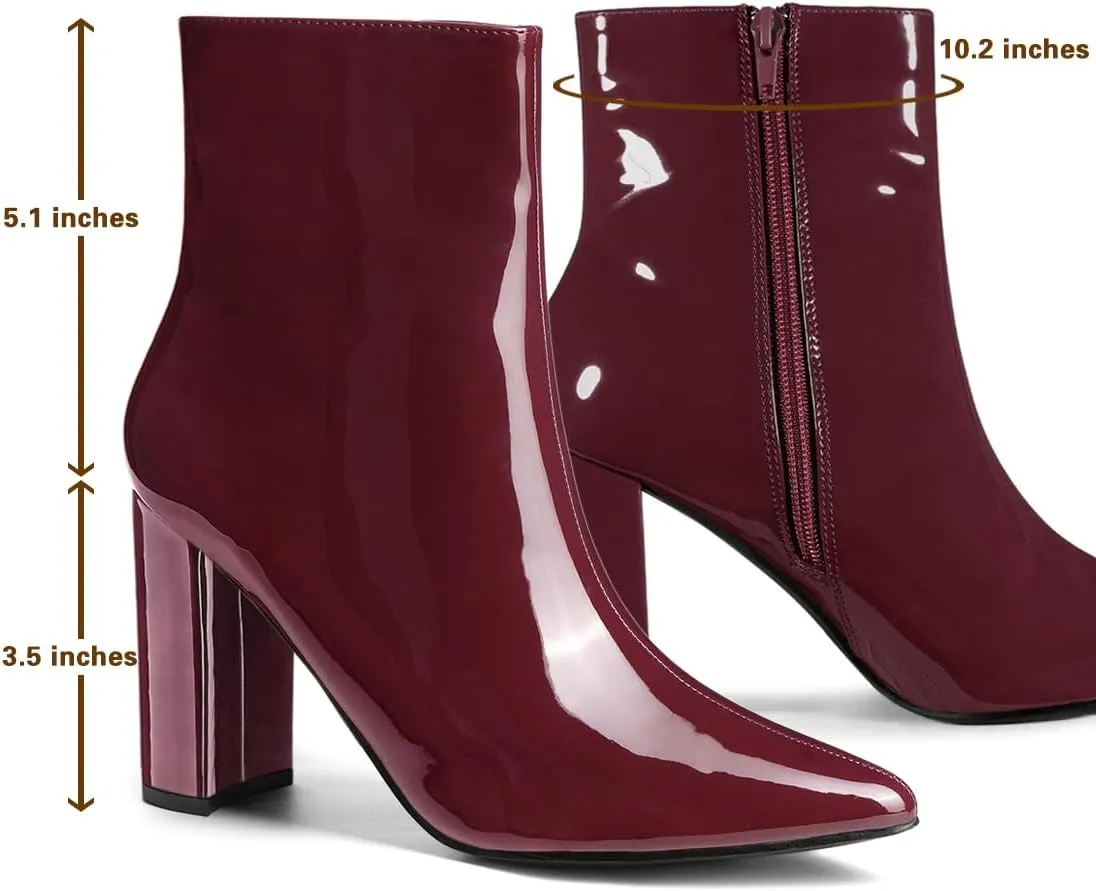 Allegra K Women's Chunky Heel Pointed Toe Zipper Ankle Boots