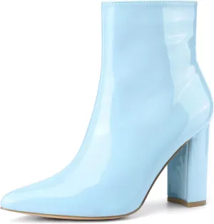 Allegra K Women's Chunky Heel Pointed Toe Zipper Ankle Boots