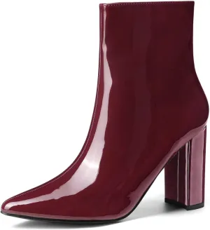 Allegra K Women's Chunky Heel Pointed Toe Zipper Ankle Boots