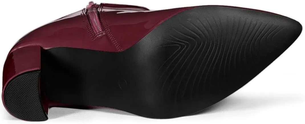 Allegra K Women's Chunky Heel Pointed Toe Zipper Ankle Boots