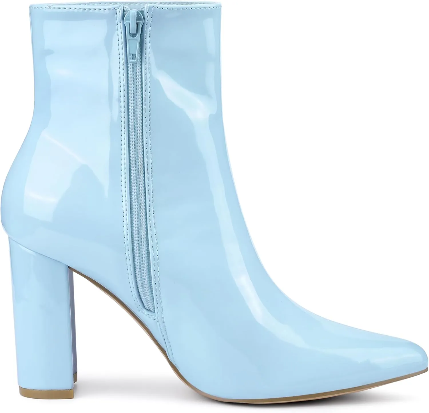 Allegra K Women's Chunky Heel Pointed Toe Zipper Ankle Boots
