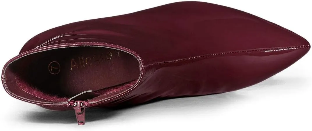 Allegra K Women's Chunky Heel Pointed Toe Zipper Ankle Boots