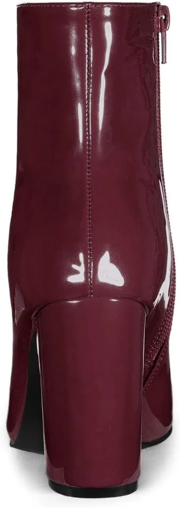 Allegra K Women's Chunky Heel Pointed Toe Zipper Ankle Boots