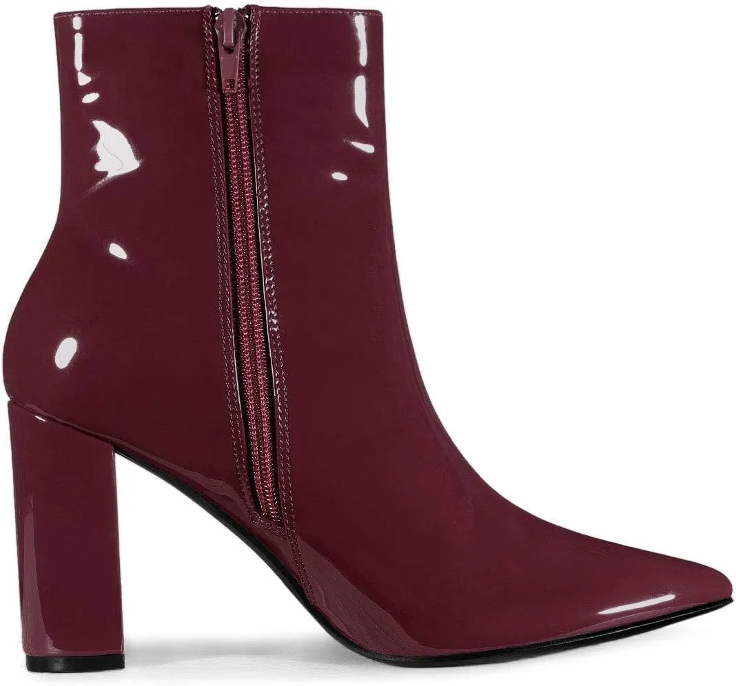 Allegra K Women's Chunky Heel Pointed Toe Zipper Ankle Boots