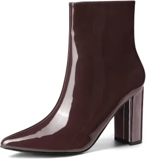 Allegra K Women's Chunky Heel Pointed Toe Zipper Ankle Boots