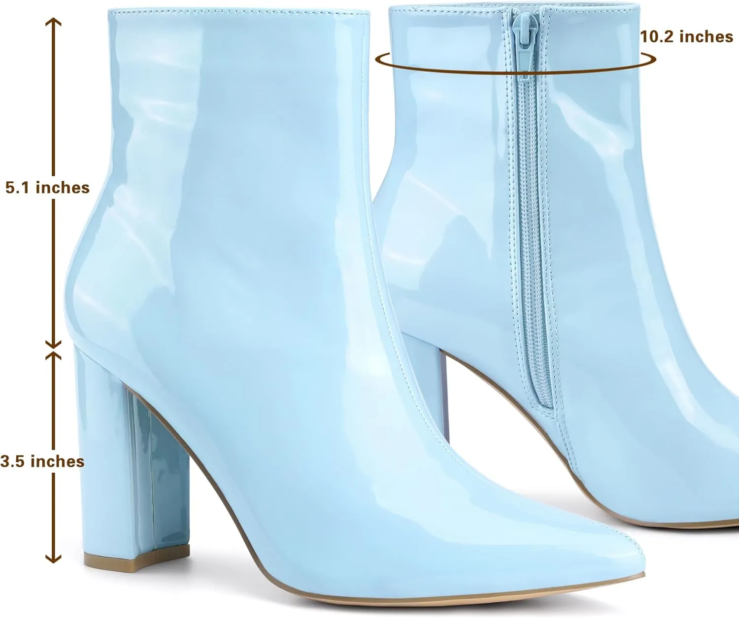 Allegra K Women's Chunky Heel Pointed Toe Zipper Ankle Boots