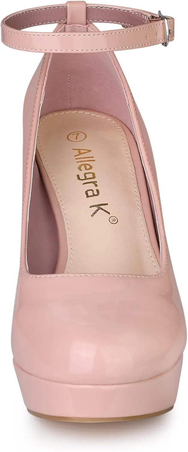 Allegra K Women's Platform Ankle Strap Chunky Heel Mary Janes Pumps