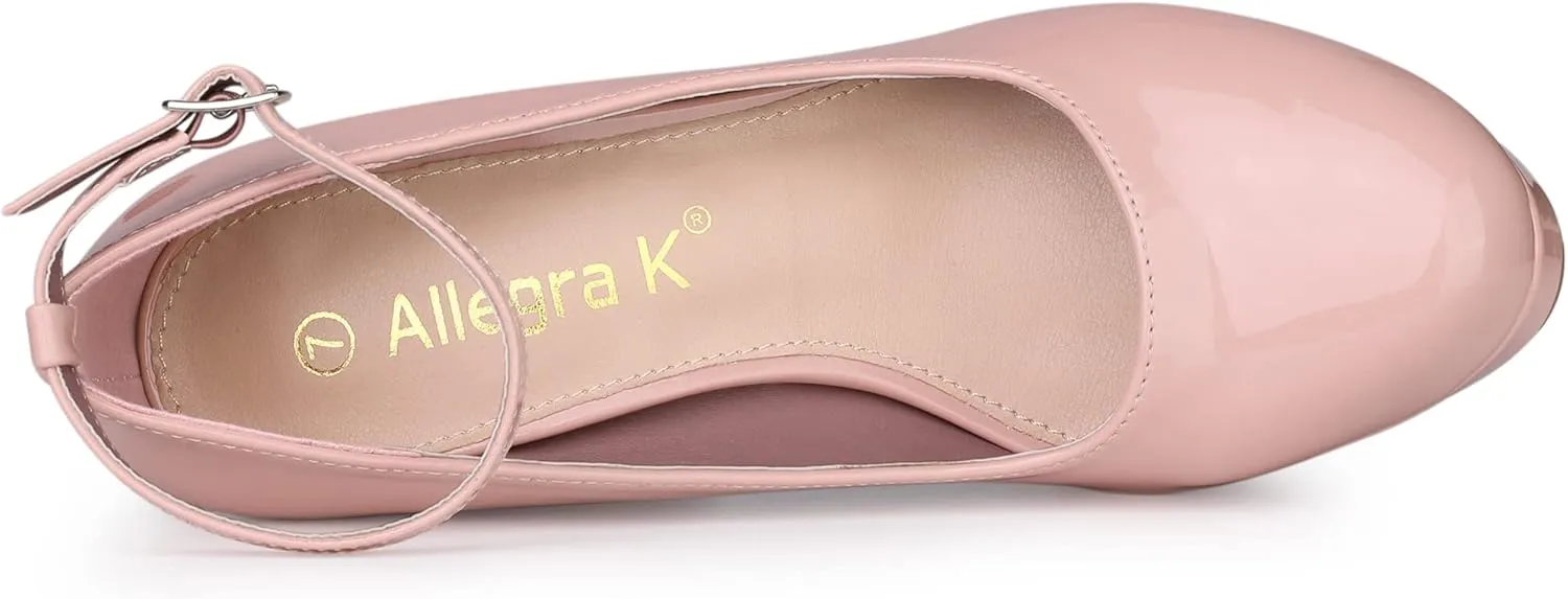 Allegra K Women's Platform Ankle Strap Chunky Heel Mary Janes Pumps
