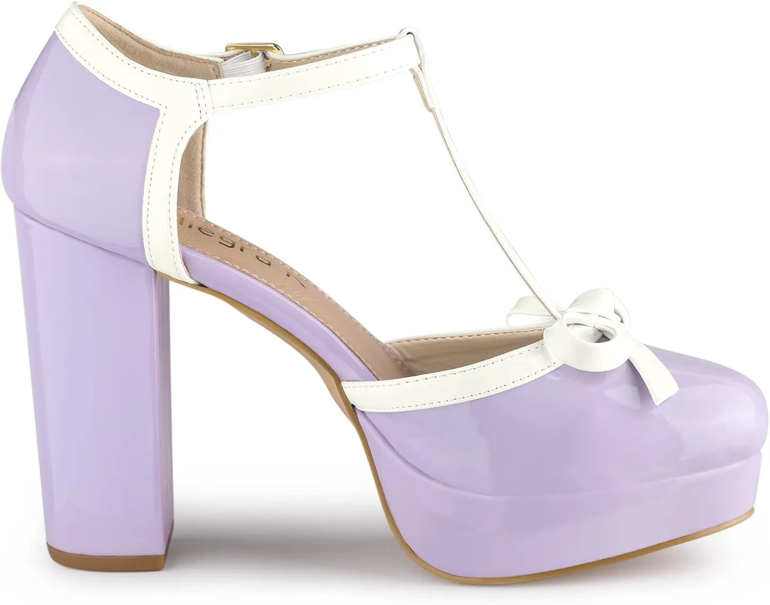 Allegra K Women's Platform Bow t Strap Chunky Heels Pumps
