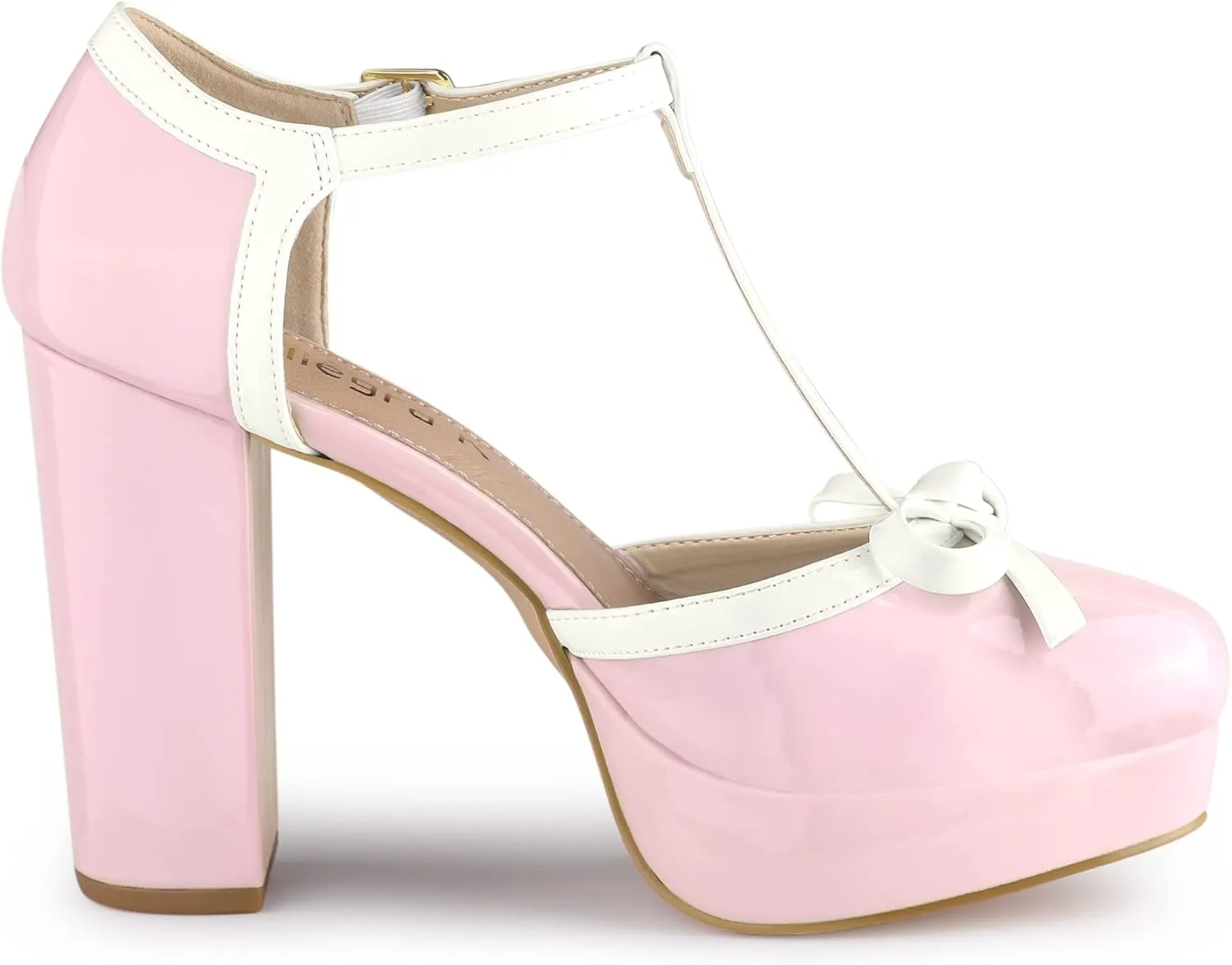Allegra K Women's Platform Bow t Strap Chunky Heels Pumps