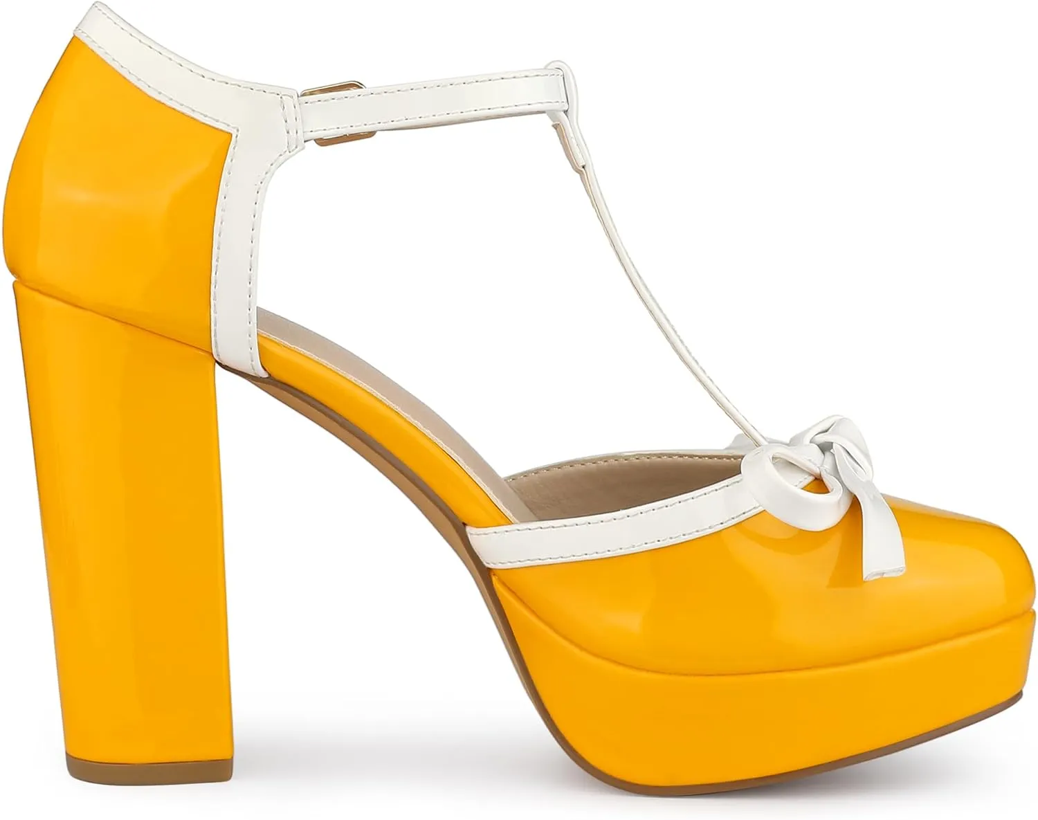 Allegra K Women's Platform Bow t Strap Chunky Heels Pumps