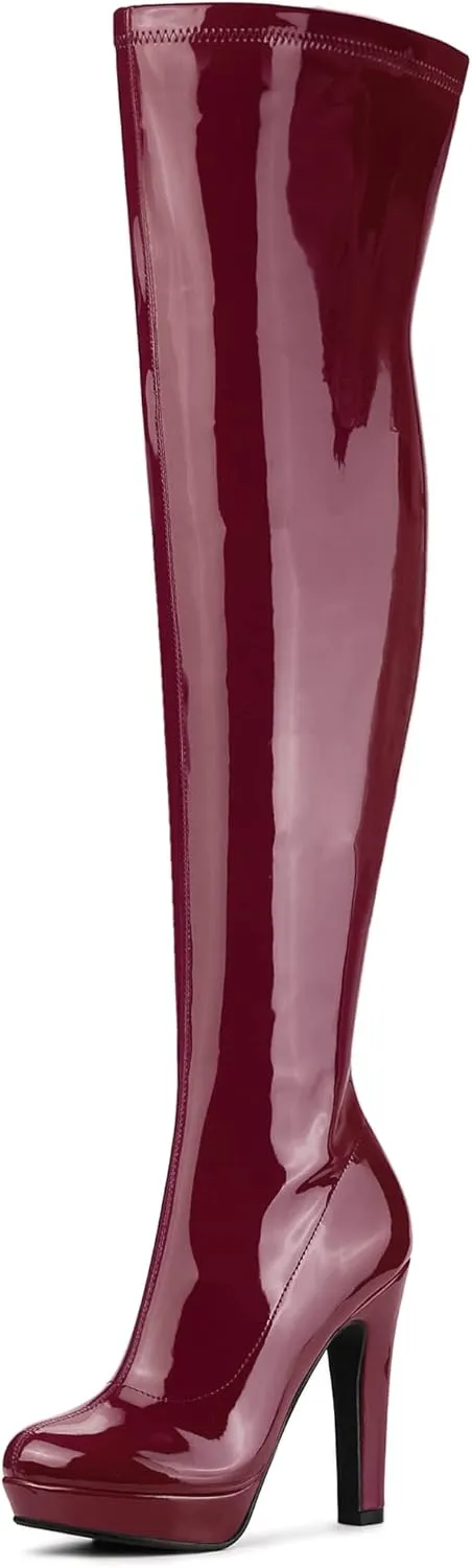 Allegra K Women's Platform Round Toe Chunky Heels Over The Knee High Boots