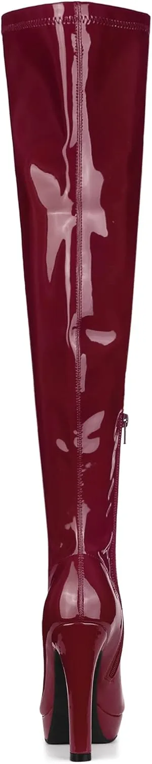 Allegra K Women's Platform Round Toe Chunky Heels Over The Knee High Boots