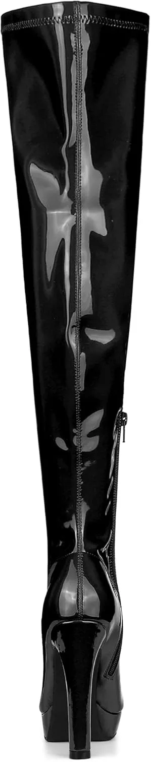 Allegra K Women's Platform Round Toe Chunky Heels Over The Knee High Boots