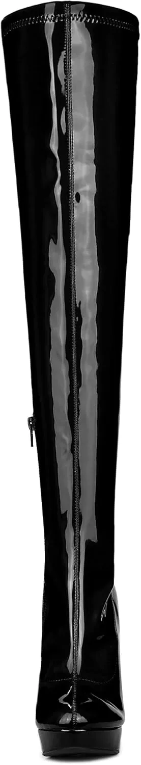 Allegra K Women's Platform Round Toe Chunky Heels Over The Knee High Boots