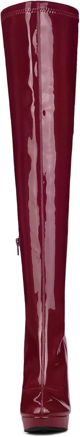Allegra K Women's Platform Round Toe Chunky Heels Over The Knee High Boots