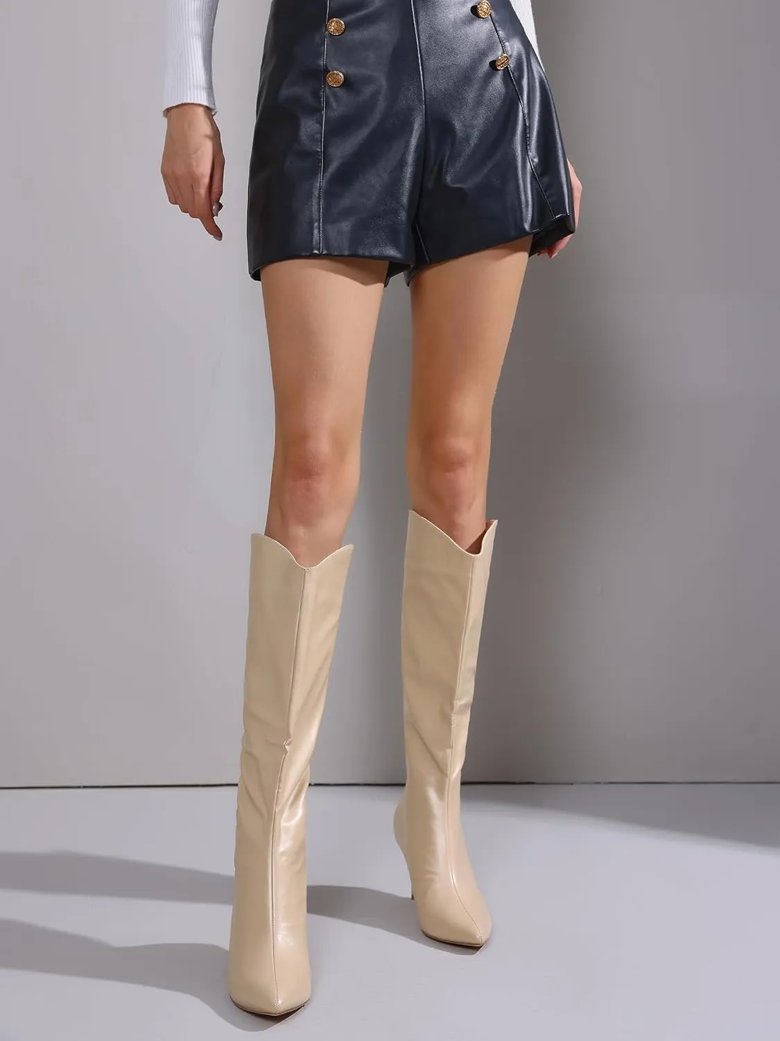 Allegra K Women's Pointed Toe Stiletto Heel Knee High Boots