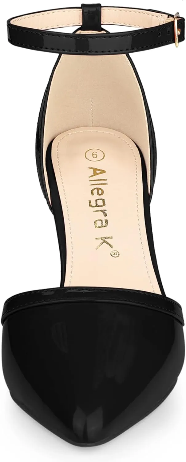 Allegra K Women's Pointed Toe Stiletto High Heel Pumps Ankle Strap Wedding Bridal Evening Party Dress Shoes