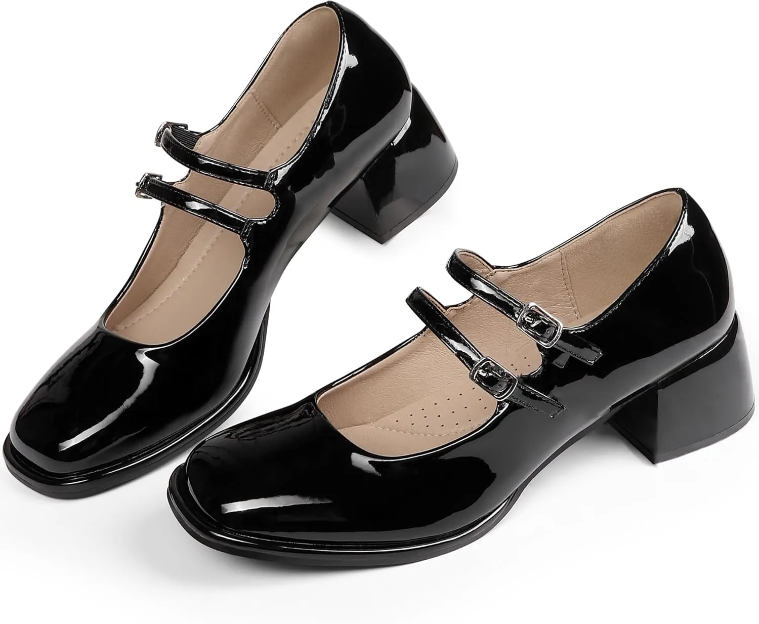 Allegra K Women's Square Toe Ankle Strap Block Heels Mary Janes Pumps Shoes