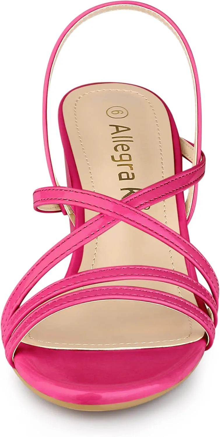 Allegra K Women's Strappy Slingback Chunky Heels Slide Sandals